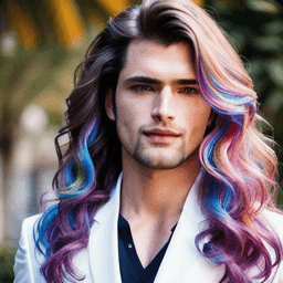Long Wavy Rainbow Hairstyle AI avatar/profile picture for men